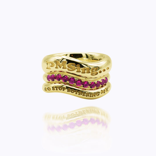Dreiteiliger Stacking Ring Gold - „PMSing“ Komplett Set