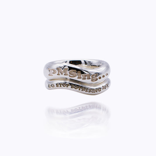 Zweiteiliger Stacking Ring Silber – „PMSing“ Statement Set